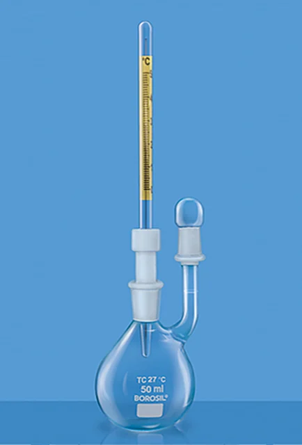 Borosil 1627 Specific Gravity Bottle (Pyknometer), With Thermometer And Capillary Side Tube – Borosil