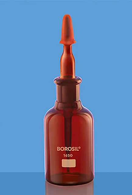 Borosil 1650 Dropping Bottles, With Glass Dropper & Rubber Teat, Amber – Borosil