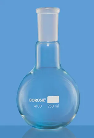 Borosil 4100 Flat Bottom Flask, Narrow Mouth, Short Neck With I/C Joint – Borosil