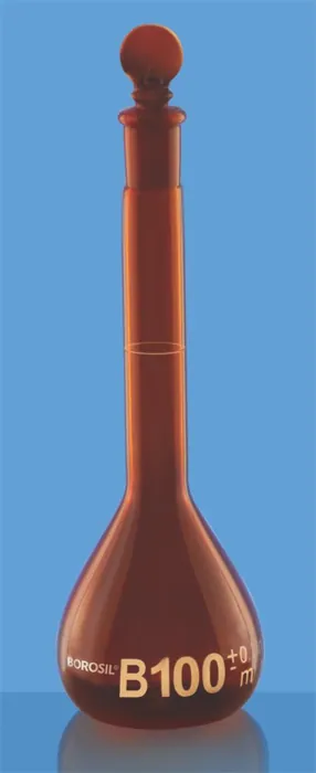 Borosil 5649 Volumetric Flask, Class B, Narrow Mouth, Amber – Borosil