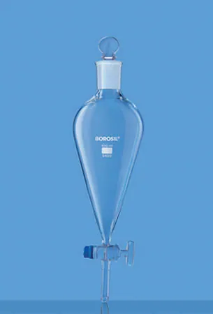 Borosil 6400 Separating Funnel, Pear Shape, With Glass Stopcock & I/C Glass Stopper – Borosil